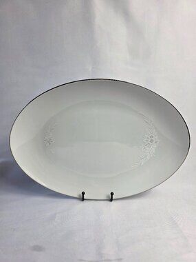 Sango Cantata 16 Inch Serving Platter White with White Gray Shadow Flowers